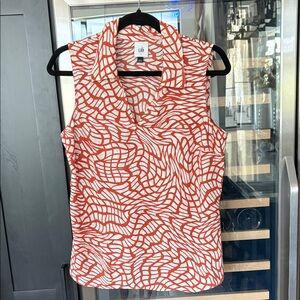 CAbi Burnt orange & White Sleeveless Collared V-Neck Print Top